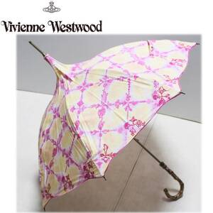 《ヴィヴィアンウエストウッド》新品 豪華刺繍 パゴダ 晴雨兼用長傘 日傘 UV 紫外線防止加工 バンブーハンドル 8本骨 耐風傘 A6280