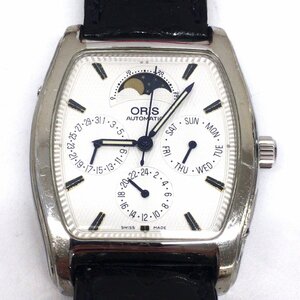 ●稼動品 ORIS オリス 7488 自動巻き 腕時計 スイス製 本革 レザー クロコ型押し 革ベルト 黒 ブラック デイデイト メンズ 紳士 wa0160