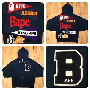 BAPE LOGO フルジップ パーカー Mサイズ ネイビー a bathing ape BAPE full zip hoodie navy エイプ ベイプ アベイシングエイプ f447