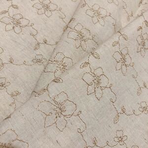 コットンリネン 花柄 刺繍 生地 綿麻 ハギレ はぎれ カットクロス 2m 送料込み ベージュ ハンドメイド