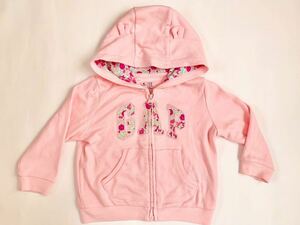 babyGAP 12-18months 80cmピンク色ジップアップパーカー くま耳フード付きパーカー ブランドロゴ 裏地花柄パーカー GAPロゴ 2歳3歳女の子