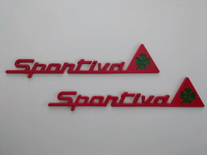 [1セットのみ]アルファロメオ メタル バッジ エンブレム ステッカー 「Sportiva Quadrifoglio」色：レッド 2個セット