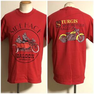 美品 USA製 ビンテージ STURGIS ハーレーダビッドソン サイドカー Tシャツ M 赤 スタージス バイク xpv