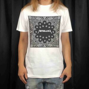 新品 ビッグ プリント メタリカ ペイズリー バンダナ柄 メタル バンド ロゴ Tシャツ S M L XL オーバーサイズ XXL~5XL ロンT パーカー 対応