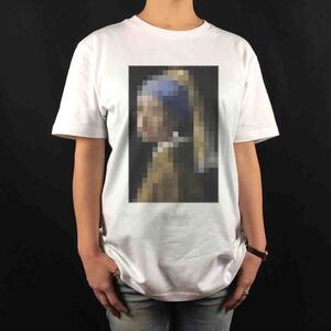 新品 フェルメール 青いターバン 真珠の耳飾りの少女 アート モザイク Tシャツ S M L XL ビッグ オーバーサイズ XXL~5XL ロンT パーカー 可