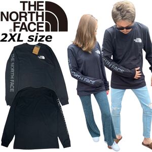 ノースフェイス ロンT 長袖 スリーブヒット Tシャツ NF0A471K 袖ロゴ 黒xグレー 2XLサイズ THE NORTH FACE L/S SLEEVE HIT 新品