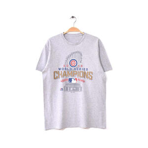 【送料無料】 マジェスティック MLB ワールドシリーズ シカゴ カブス クルーネック 半袖 Tシャツ メンズM ベースボール 古着 BB0490