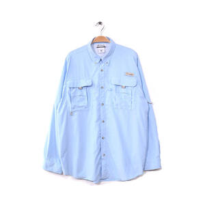 【送料無料】 コロンビア PFG アウトドア フィッシングシャツ ナイロンシャツ 長袖シャツ メンズM 水色 Columbia アメカジ 古着 CA0837