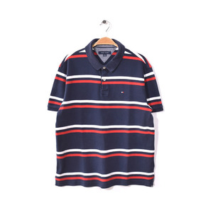 【送料無料】 トミーヒルフィガー コットン ボーダー柄 半袖 ポロシャツ メンズL TOMMY HILFIGER アメカジ 古着 CC0072