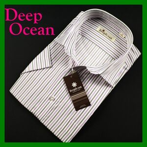 6Deep Ocean半袖レギュラーカラーシャツ 38 ストライプ白パープル