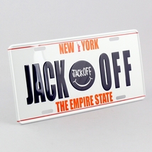 看板 インテリア スラングプレート 「JACK OFF」 アメリカのナンバープレート型 CMプレート ブラックジョーク_画像2