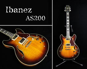 【動作OK/美品】 Ibanez AS200 アイバニーズ エレキギター 22フレット セミアコ ハードケース付き サンバーストカラー バンド 035JIMH54