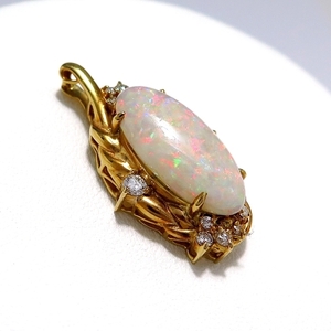 K18YG yellow gold pendant top necklace top opal 4.720ct diamond 0.370ct[ used ]/10024736