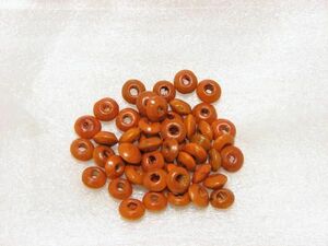 ウッドビーズ 約6x3mｍ フラットラウンド　オレンジ色 約100個 92-OG (B)