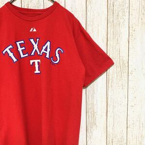 Majestic マジェスティック MLB Texas Rangers テキサス・レンジャーズ プリント Tシャツ M メジャーリーグ USA古着 アメリカ古着