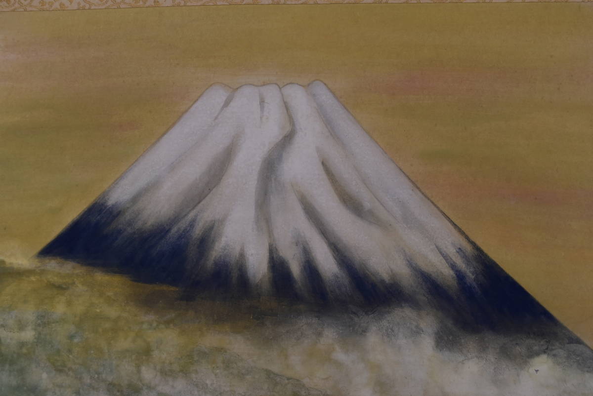 【真作】益井三重子/富士山新緑図/横物/掛軸☆宝船☆Z-864, 絵画, 日本画, 山水, 風月