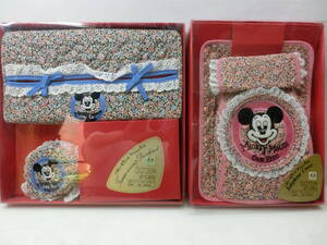  Disney. Mickey Mouse / floral print [ dial type telephone. telephone cover ][ tissue case ][ door knob cover ]/ Showa Retro / unused.3 point. together 