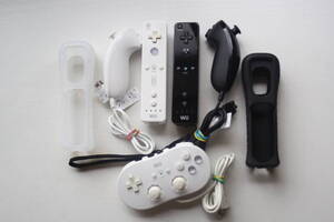Wiiリモコンまとめて7個セット リモコン/クラシックコントローラ/ヌンチャク/ジャケット付属セット 任天堂純正/動作品