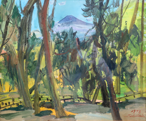 [Auténtico] Toshiyuki Sakai Fuji entre los árboles 1978 Monte Fuji Pintura de paisaje por el Comité de Arte Hakua Pintura al óleo Pintura de paisaje F8 Enmarcado #21512, Cuadro, Pintura al óleo, Naturaleza, Pintura de paisaje