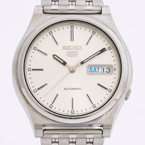 SEIKO セイコー 5 デイデイト シースルーバック 裏透け メンズ 自動巻き シルバー文字盤 腕時計 7S26-0540 #28397