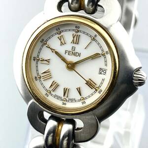 【1円〜】FENDI フェンディ 腕時計 レディース 1800L ホワイト文字盤 ゴールド ラウンドフェイス ローマン デイト 正規品