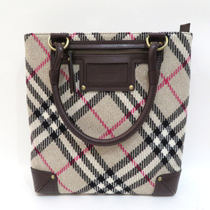  used Burberry bag tote bag cotton × leather AB rank beige BURBERRY....[ free shipping ][ name . shop ]