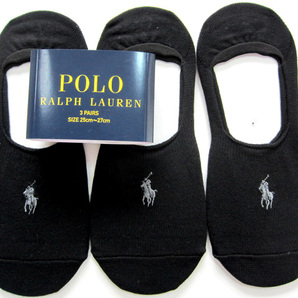 POLO ラルフローレン新品!3足セット マーク刺繍入りベリーショートソックス 25-27cm黒 送料無料 フットカバー インステップ