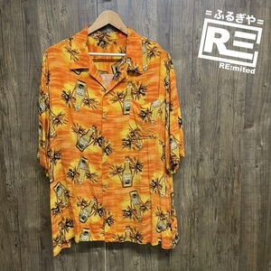 GEORGE アロハシャツ 半袖シャツ オレンジ 総柄 ビッグサイズ XL ピルスナー レーヨン