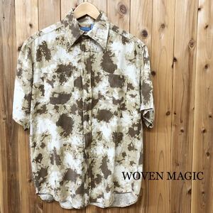 WOVEN MAGIC◇半袖シャツ レーヨンシャツ トップス 総柄 柄シャツ カモフラ ブラウン系 アメカジ USA古着 メンズM