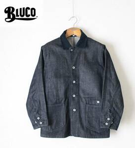 【 BLUCO ブルコ 】インディゴ デニム WORK COAT ワークコート Sサイズ 濃紺 OL-070 定価\19,800 カバーオール ジャケット 襟コーデュロイ