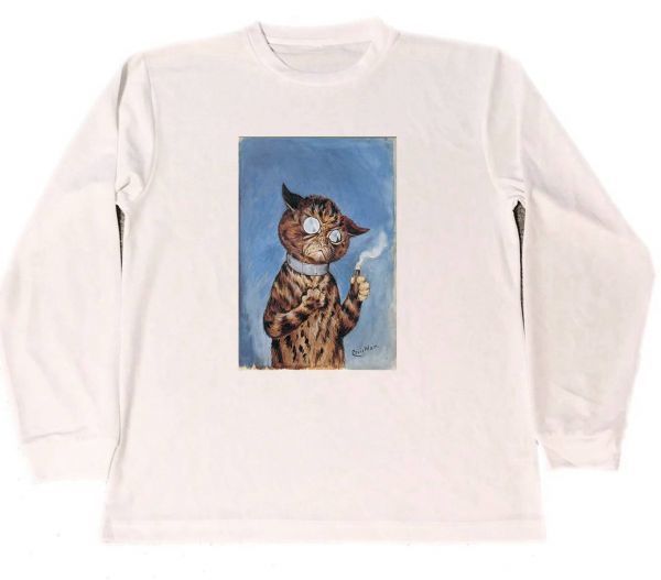 ルイス ウェイン 猫 ドライ Tシャツ 煙草 葉巻 グッズ 統合失調症 絵画 名画 ロングTシャツ ロンT, Mサイズ, 丸首, 文字, ロゴ