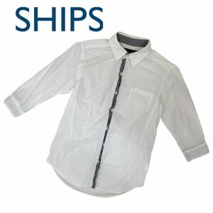 b320 日本製 希少デザイン SHIPS シップス 七部袖ほど シャツ デザインシャツ トップス ホワイト 無地 定番 レディース サイズM 綿100%