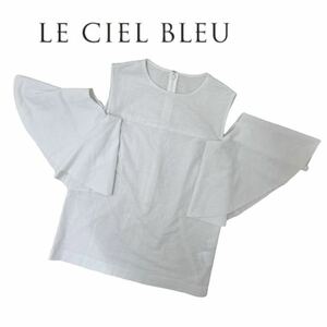 b369 日本製 LE CIEL BLEU ルシェルブルー タンクトップ デザイントップス ノースリーブ 袖なし プルオーバー レディース ホワイト