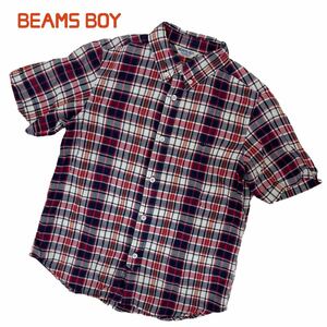 b329 BEAMSBOY Beams Boy short sleeves button down shirt feather weave tops front button cotton cotton 100% red navy blue series check pattern lady's 