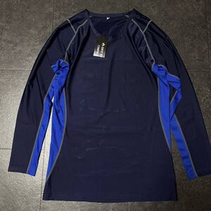 Lサイズ 新品 送料無料 メンズ コンプレッション 長袖 シャツ インナー 下着 ゴルフ スポーツ ストレッチ 吸水速乾 春夏 ネイビー 紺