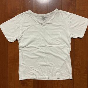 シンプル系・半袖・Tシャツ・ホワイト系・Vネック・胸ポケット・１５０・綿100%
