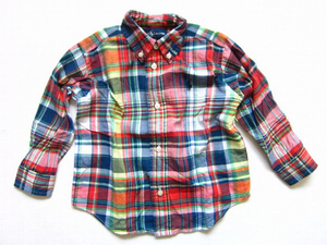  child clothes Polo Ralph Lauren ma gong s check long sleeve shirt [24M] Kids PV-14-9205