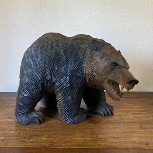 木歩作 引間二郎 八雲 木彫り熊 1978年 全長39cm 木彫りの熊 くま 農民美術 やくも 木歩 昭和レトロ 北海道 民芸品 工芸品 置物 骨董 彫刻