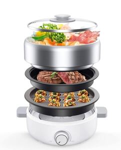 グリル鍋 電気鍋 3-in-1 2~3人用 ホットプレート 2.5L小型 1000W たこ焼き 波型 焼肉 深鍋 ガラス蓋付き