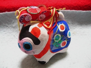 【福】　日枝神社　でんでん太鼓いぬ張子 犬　戌 飾り犬 イヌ 郷土玩具