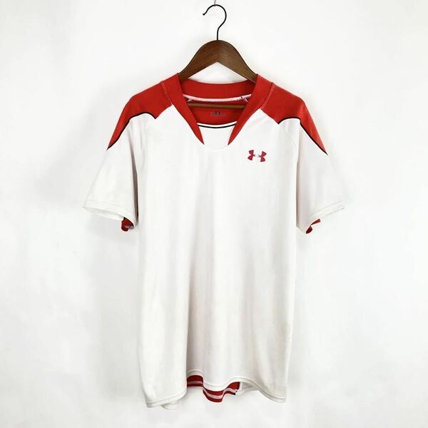 大きいサイズ UNDER ARMOUR アンダーアーマー 吸水速乾 メンズ 半袖 Tシャツ トップス ホワイト 白色 レッド 赤色 L相当 スポーツ ウェア