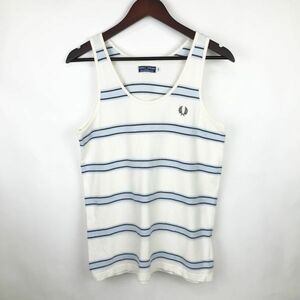  large size FRED PERRY SPORTS WEAR Fred Perry sport wear men's tank top L no sleeve tennis border white color light blue 