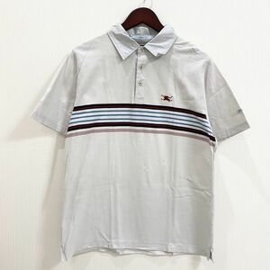 大きいサイズ BURBERRY GOLF バーバリー ゴルフ メンズ 半袖 ポロシャツ グレー ストライプ ボーダー LL 2L XL スポーツ ウェア