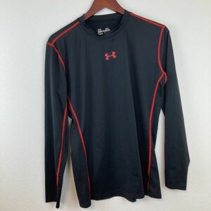 大きいサイズ UNDER ARMOUR アンダーアーマー メンズ 長袖 トップス ブラック レッド XLサイズ ロゴ スポーツ ウェア 吸水速乾 ヒートギア