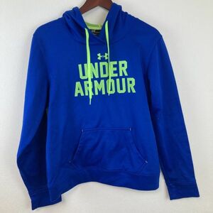 大きいサイズ UNDER ARMOUR アンダーアーマー メンズ パーカー トップス ブルー 青 黄緑 LG Lサイズ相当 ロゴ スポーツ ウェア 吸水速乾