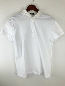 大きいサイズ DIESEL ディーゼル メンズ 半袖 ポロシャツ カットソー ホワイト 白色 ロゴ Lサイズ 綿 コットン 刺繍 ダメージ 加工 古着
