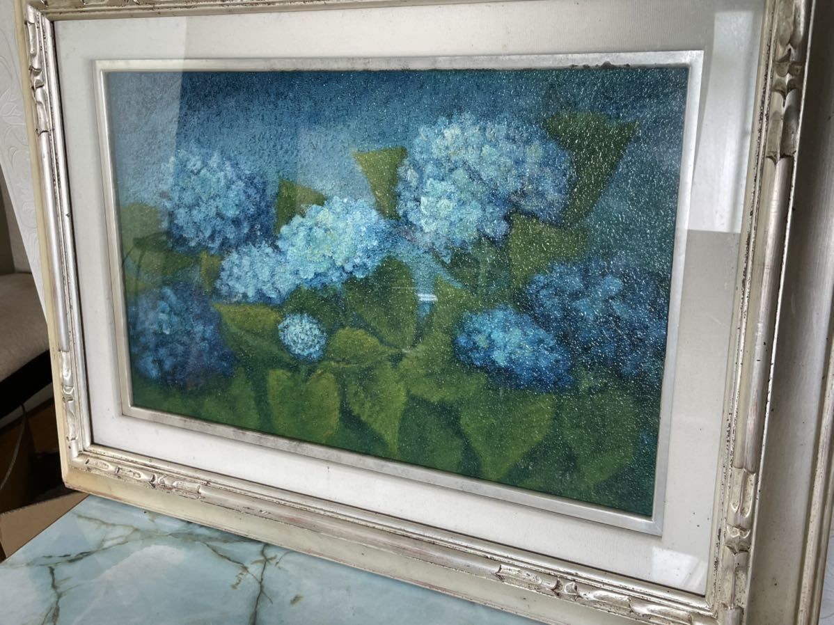 [Trabajo auténtico] Hortensia Azul Satoshi Takizawa Pintura al óleo Planta Flor Nostalgia Fantasía Tamaño 76 x 58 cm Pintura refrescante de hortensias Color de sala de estar Pintura japonesa, cuadro, pintura al óleo, pintura de naturaleza muerta