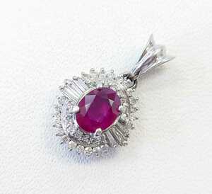 Pt900 natural ruby necklace pendant top natural diamond platinum judgement document ko Random *100