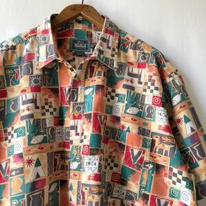 90s WOOLRICH ピカソ風 コットン 半袖 シャツ XL ビンテージ 90年代 ウールリッチ アート風 オリジナル ヴィンテージ