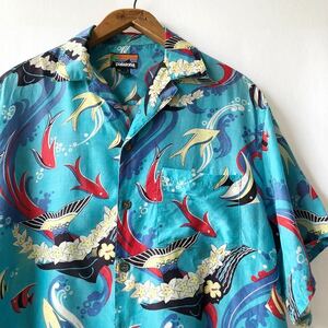 86 year pataloha mermaid rayon aloha shirt M Vintage 80s 80 period pataro fly nzeru fish Hawaiian shirt Vintage 